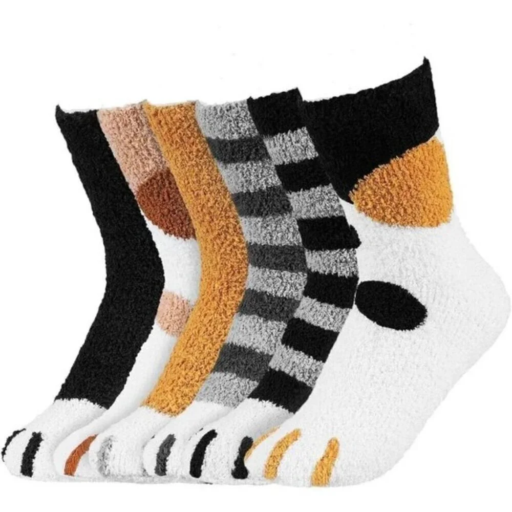 Women’s Fuzzy Cat Paw Socks – Cozy, Fluffy, & Warm Slipper Socks (5/6 Pairs)